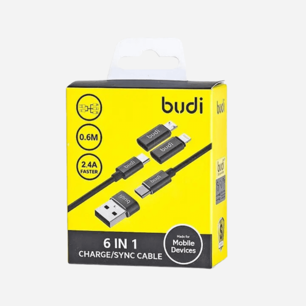 Budi 6 in 1 Charge/Sync Cable 2.4A / 0.6M Black