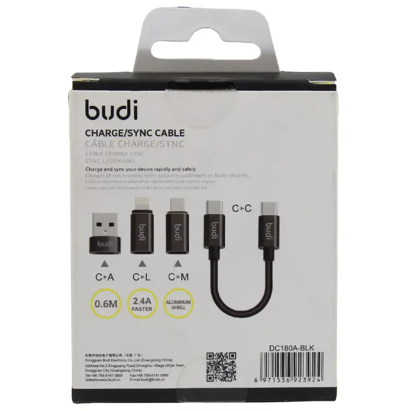 Budi 6 in 1 Charge/Sync Cable 2.4A / 0.6M Black - Image 2