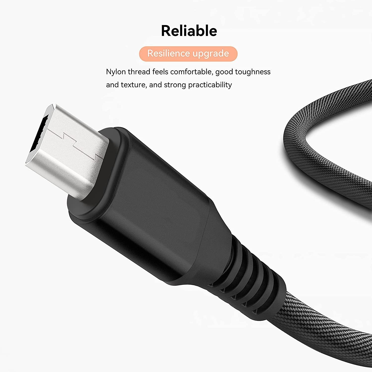 Micro USB Nylon Braided Fast Charging Cable - Black - Image 3